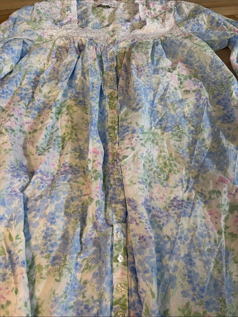 Eileen West Blue Floral Cotton Lawn Long Sleeve Ballet Nightgown Small Victorian - Picture 3 of 8